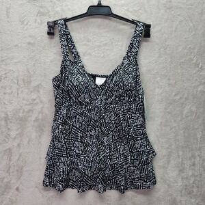Swim Solutions Tankini Top Womens Size 8 Triple Tier Bust‎ Support Black White
